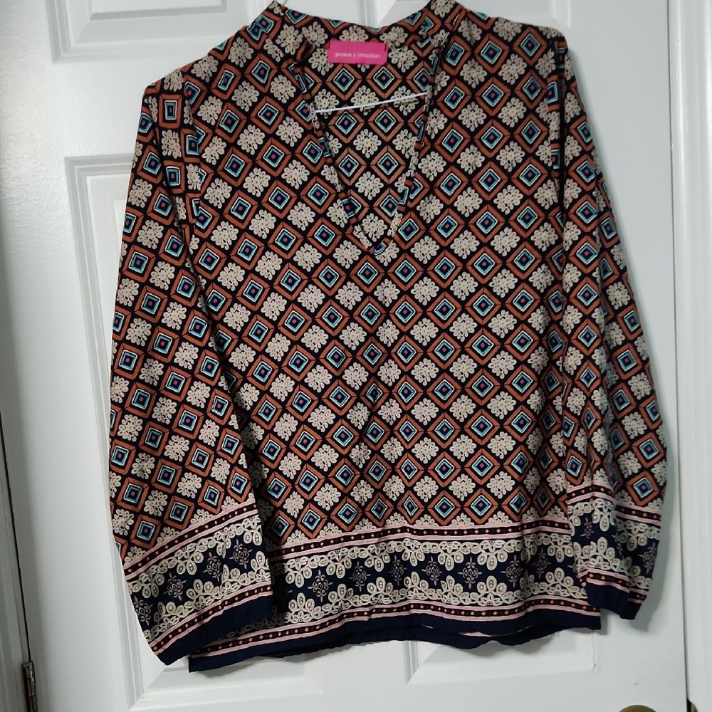 Pookie & Sebastian Geometric Print Top